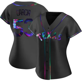 Women's Replica Black Holographic Adolis Garcia Texas Rangers Alternate Jersey