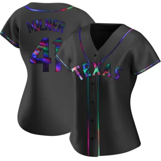 Women's Replica Black Holographic Hoby Milner Texas Rangers Alternate Jersey