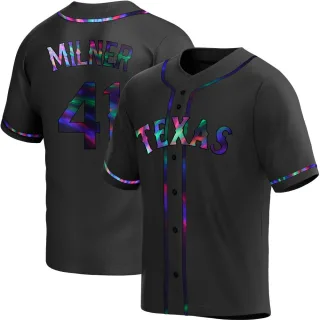 Youth Replica Black Holographic Hoby Milner Texas Rangers Alternate Jersey